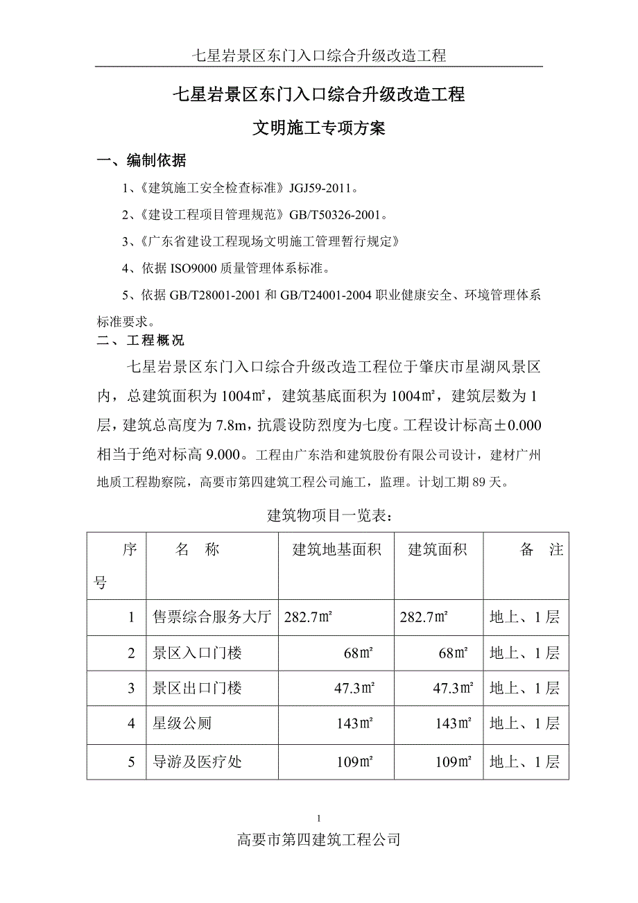 七星岩景区东门入口综合升级改造工程文明施工_第1页