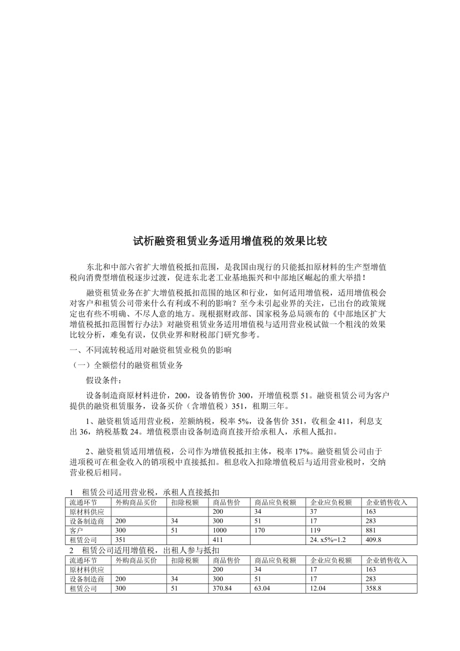 试谈融资租赁业务适用增值税的效果比较.doc_第1页