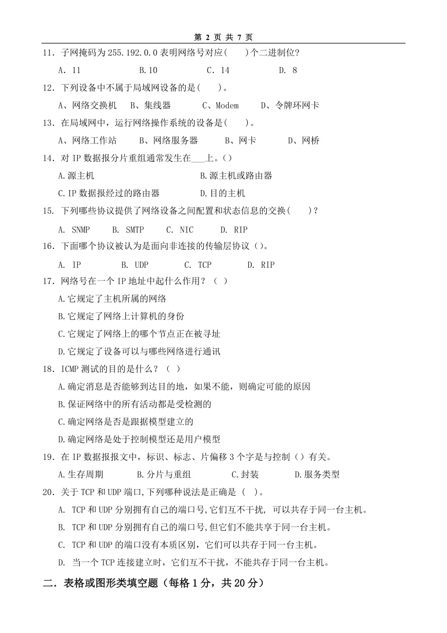 局域网技术与局域网组建 普通高等教育十一五 国家级规划教材 教学课件 ppt 斯桃枝配套习题 试卷16_第2页