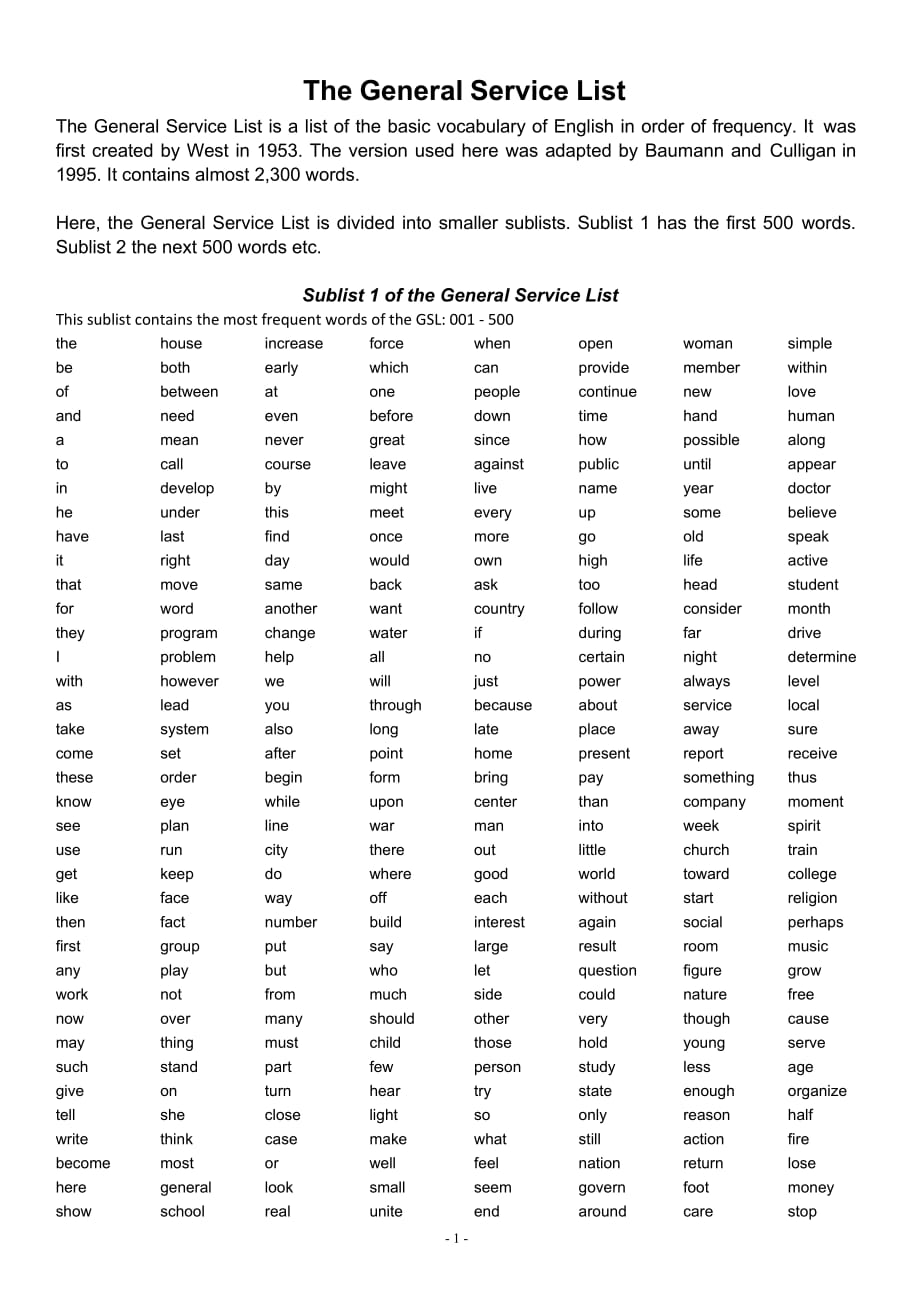 the general service list---英语常用词汇表_第1页