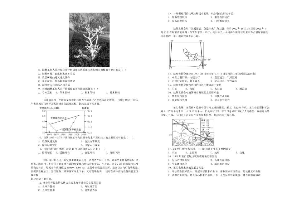 备战2020年高考高三一轮单元训练金卷 地理 第七单元 城市与城市化（B）  Word版含答案_第2页