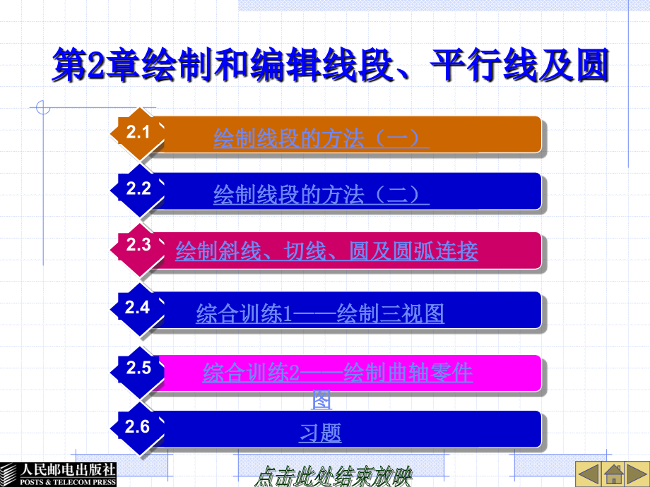 AutoCAD 2012机械制图实例教程 工业和信息化高职高专十二五 规划教材立项项目 教学课件 ppt 作者 王慧 孙建香 第2章 绘制和编辑线段 平行线及圆_第1页