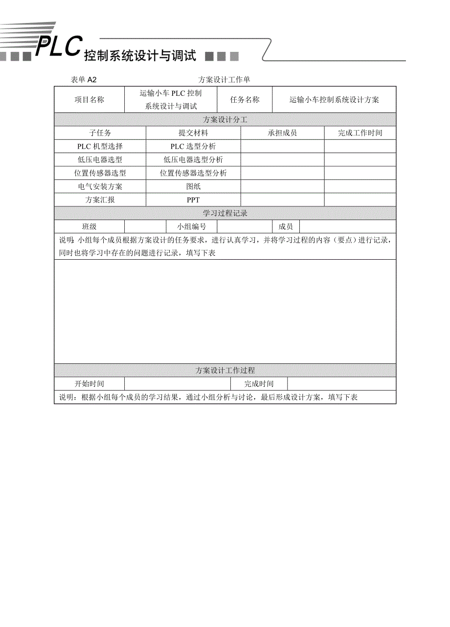 PLC控制系统设计与调试教学课件 PPT 作者 王成福 项目一实施表_第2页