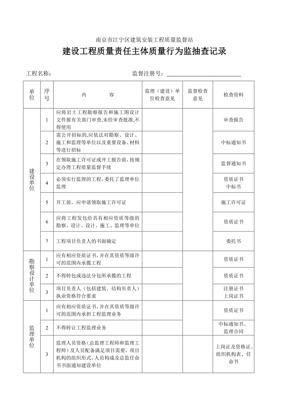 建筑安装工程质量监督表.doc_第1页