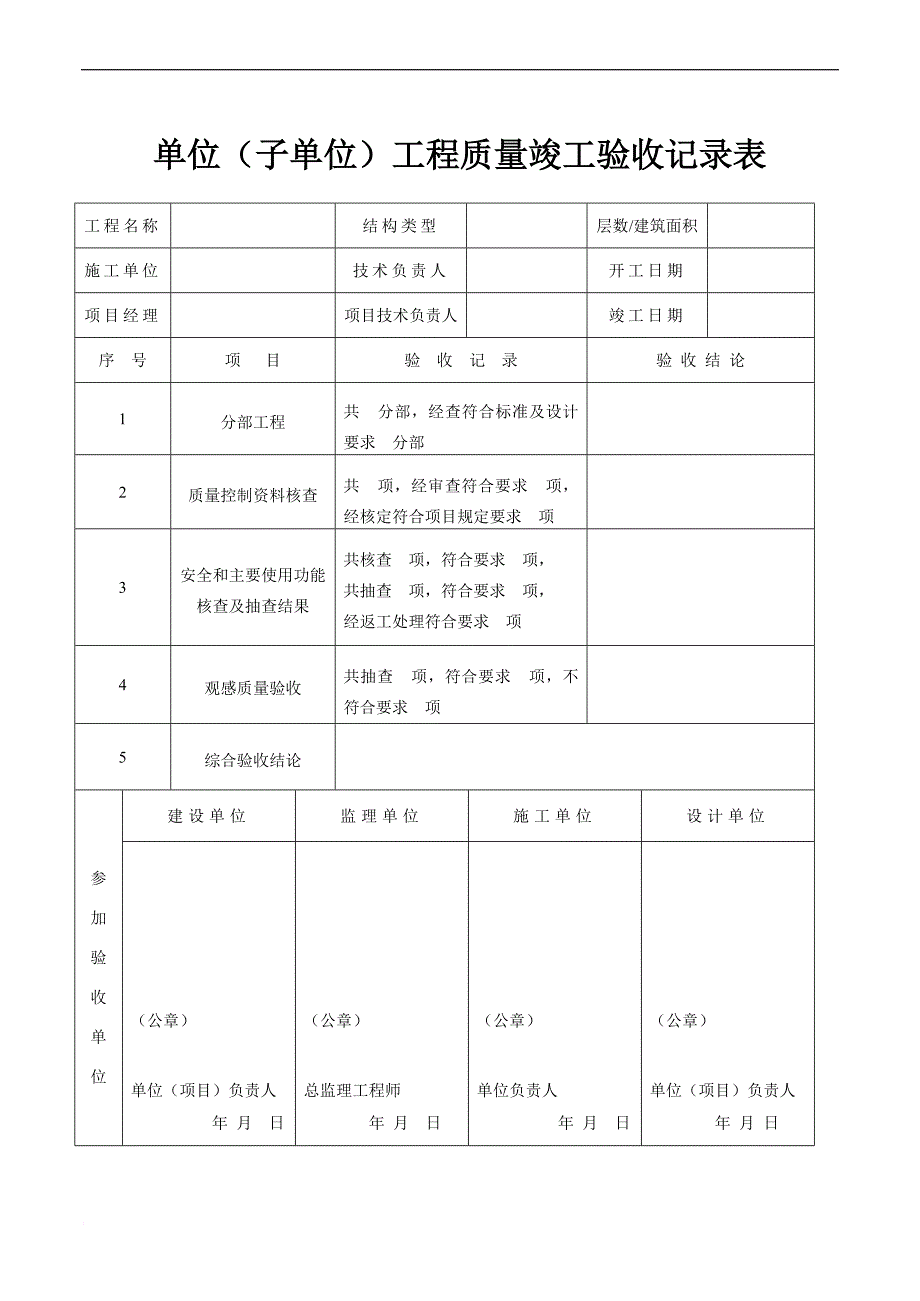 工程质量竣工验收记录表.doc_第1页