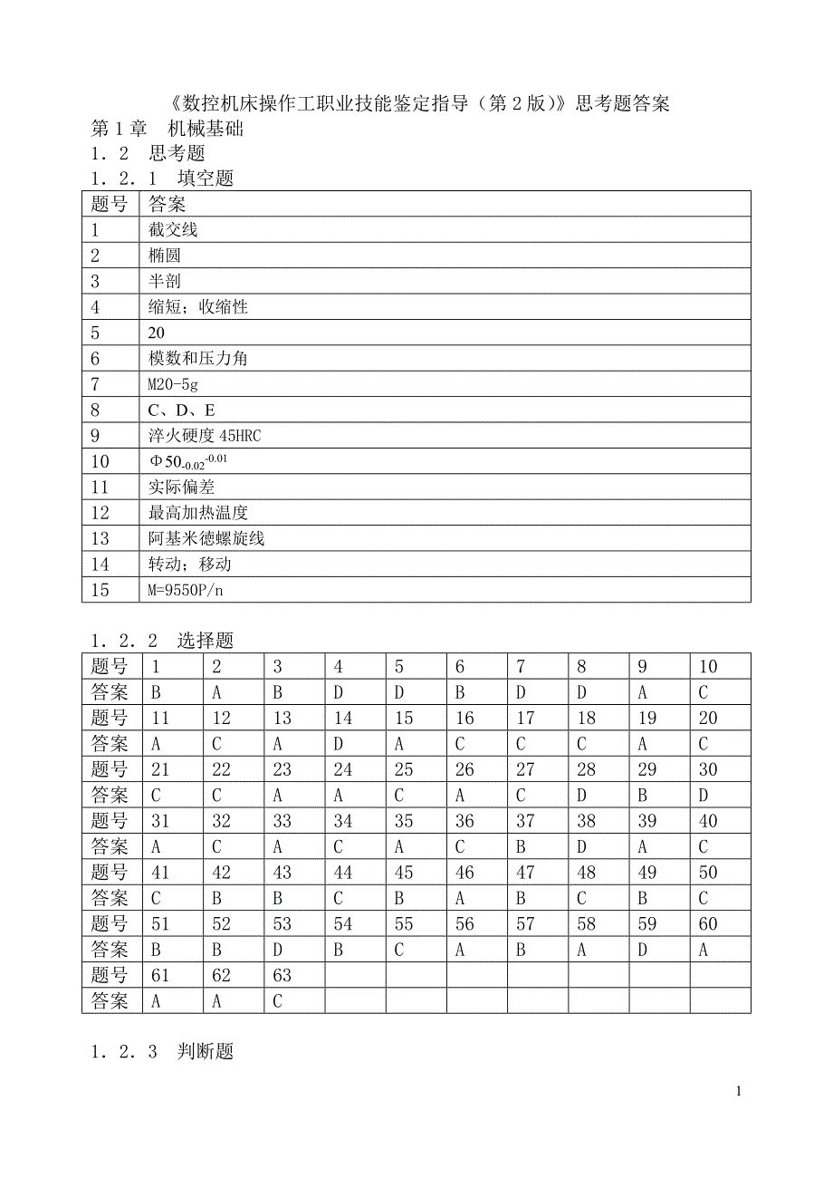 数控机床操作工职业技能鉴定指导 第2版 普通高等教育十一五 国家级规划教材 教学课件 ppt 作者 周虹习题答案 思考题答案08.3.24_第1页