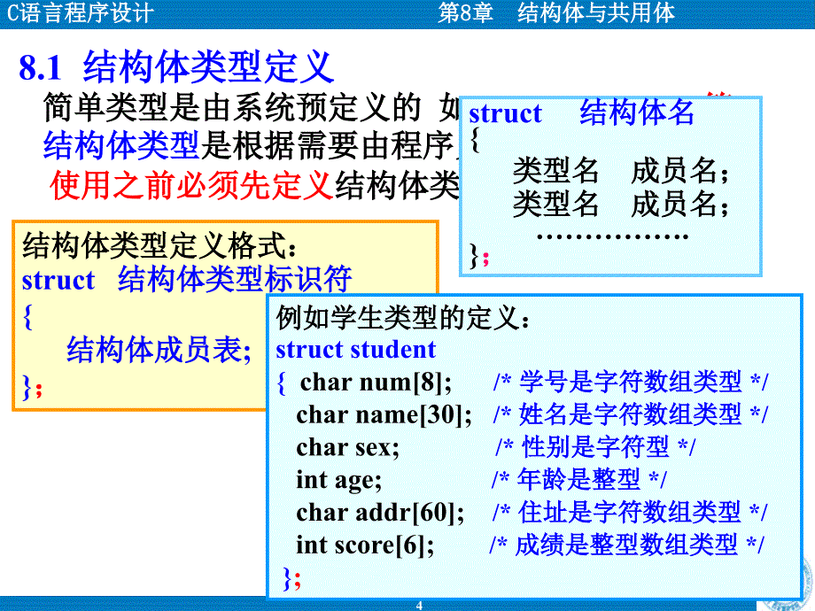 C语言程序设计(第二版) 教学课件 ppt 作者 王曙燕chap8 结构体与共用体_第4页