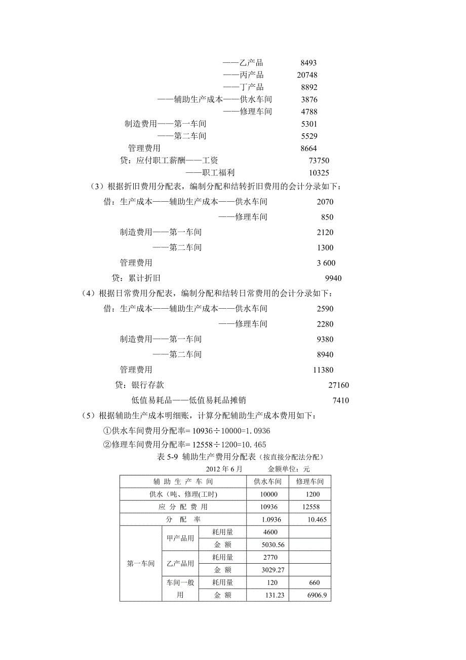 成本会计实务 工业和信息化高职高专十二五 规划教材 习题答案作者 顾全根 刘洪海 项目五 课后练习题答案_第5页