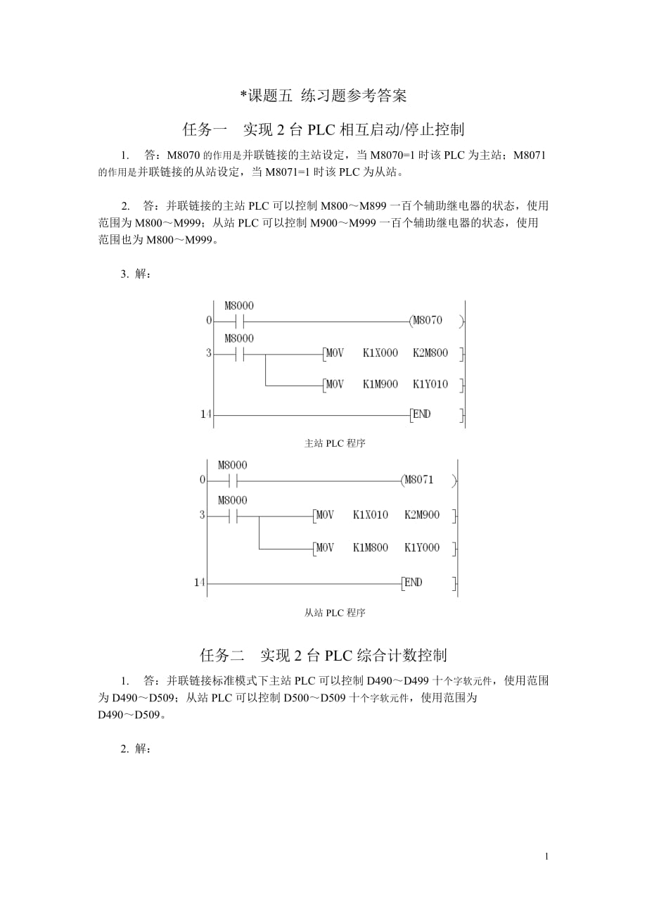 电气控制与PLC应用 第2版 习题答案 作者 张伟林 王开 仵征 王飞 课题五练习题参考答案_第1页