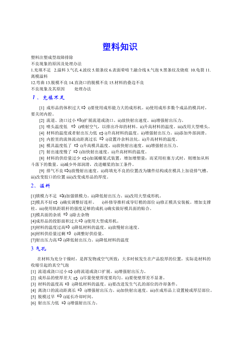 塑料注塑成型故障排除.doc_第1页