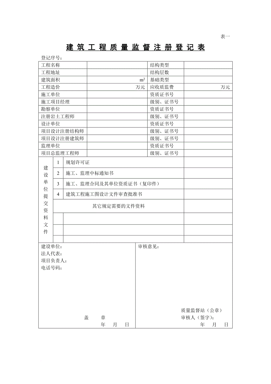 建筑工程质量监督汇总表.doc_第1页