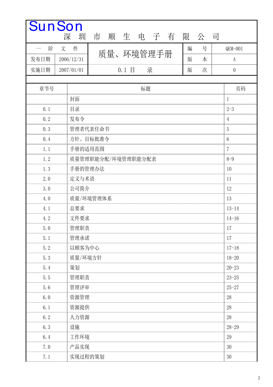 深圳市某电子公司品质环境管理手册.doc_第2页