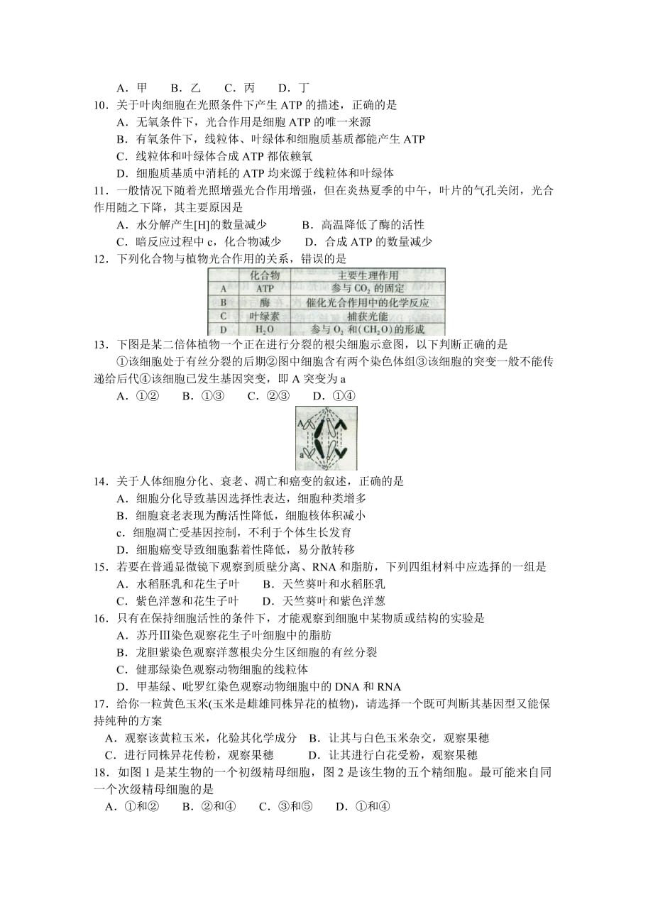 石家庄高三生物教学质量检测.doc_第2页