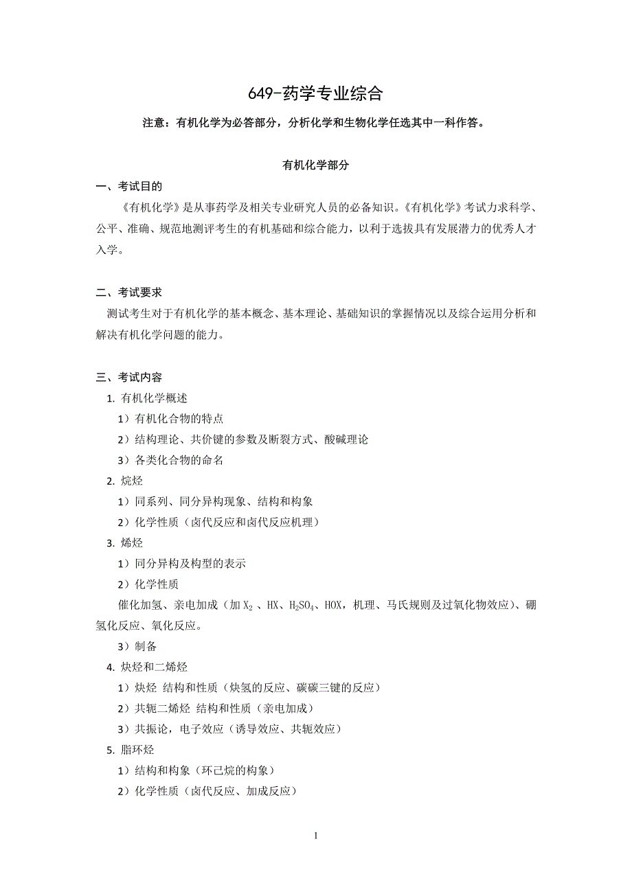 2019年山东大学药学专业综合考研大纲硕士研究生入学考试大纲_第1页