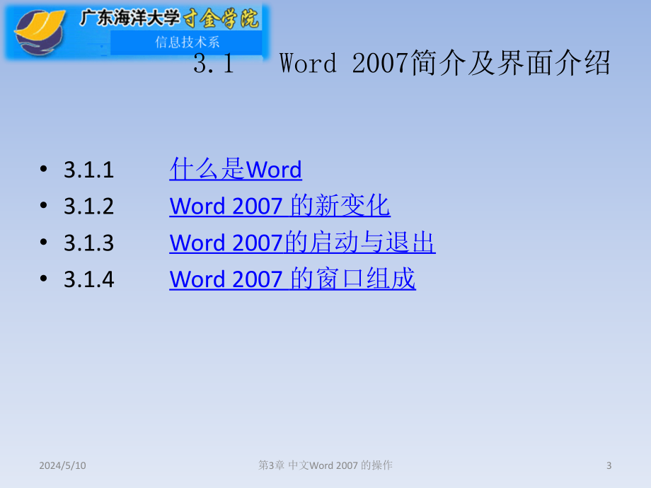 大学计算机应用教程（第二版）教学课件 何春林 第3章Word 2007 的应用_第3页