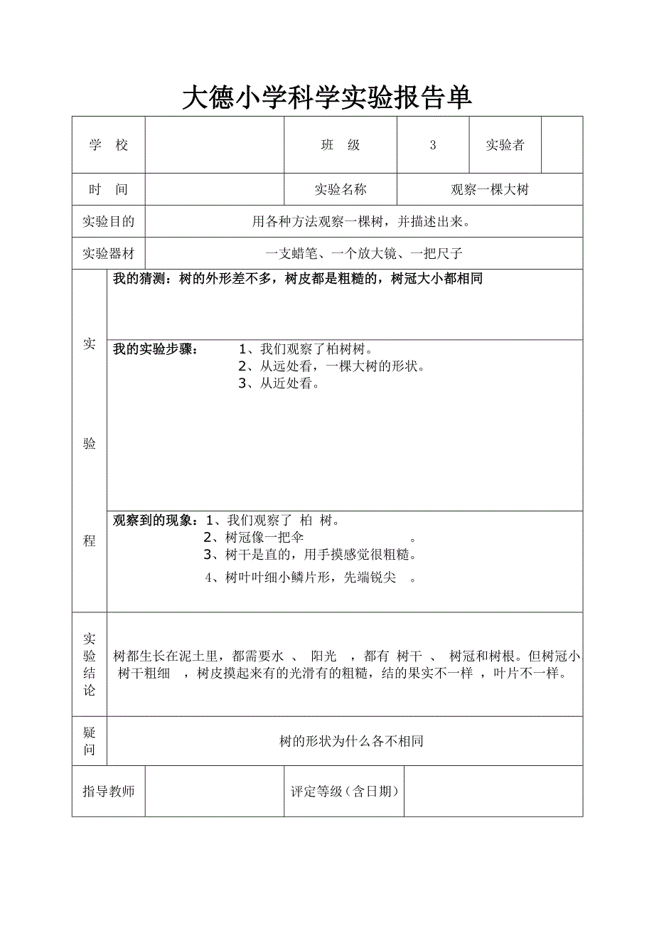 教科版三年级上册科学实验报告单1资料资料_第1页