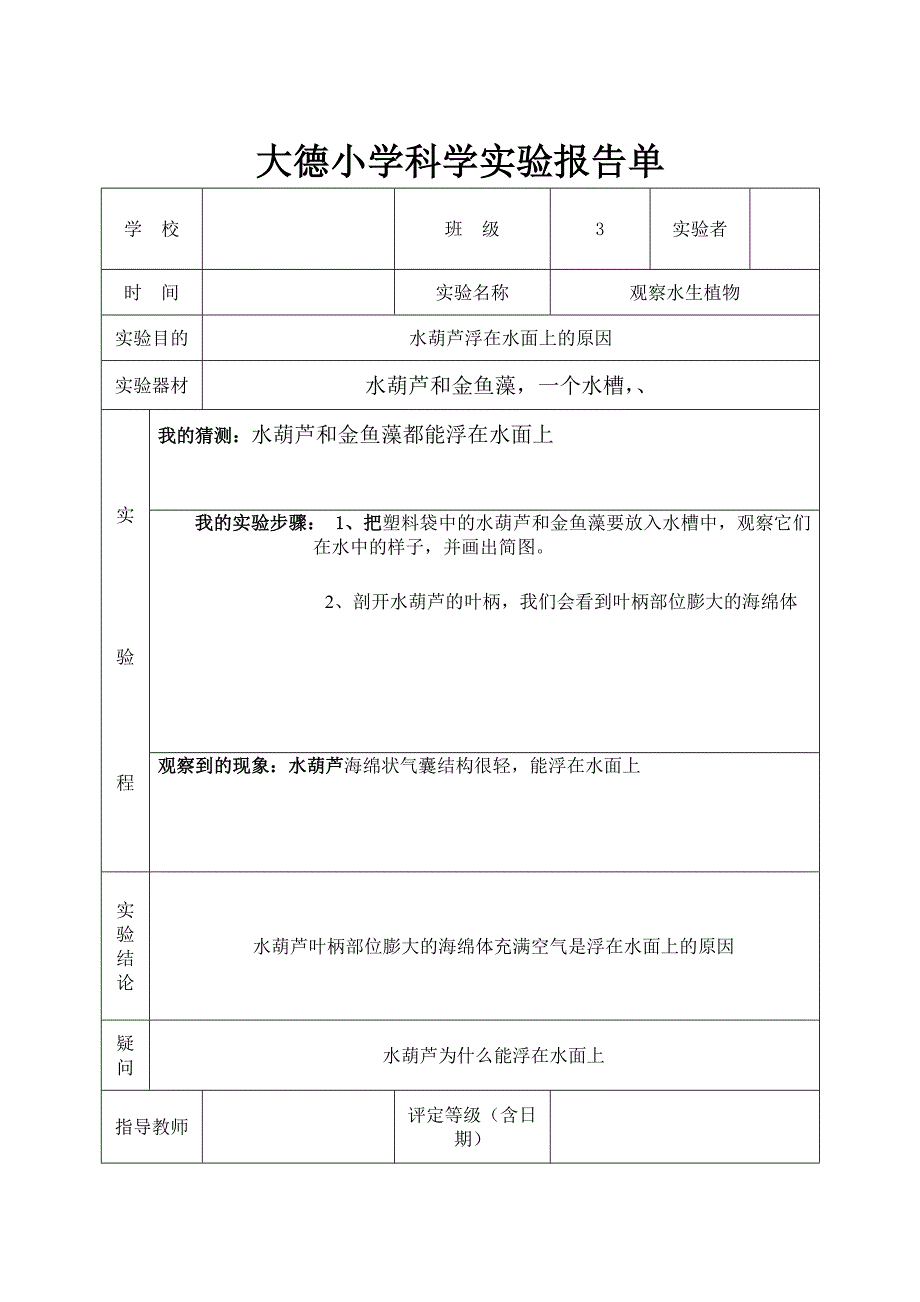 教科版三年级上册科学实验报告单1资料资料_第3页