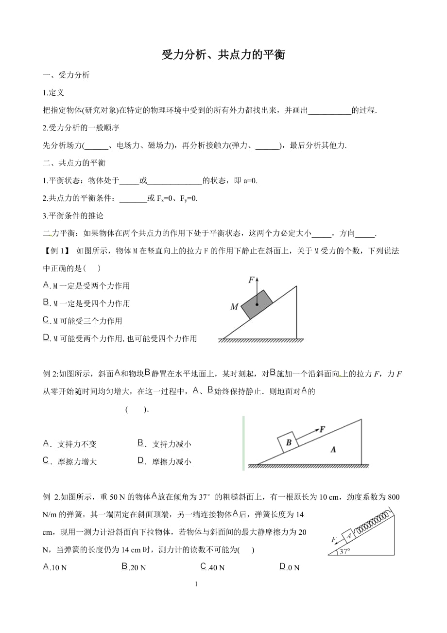 受力分析、共点力平衡资料_第1页