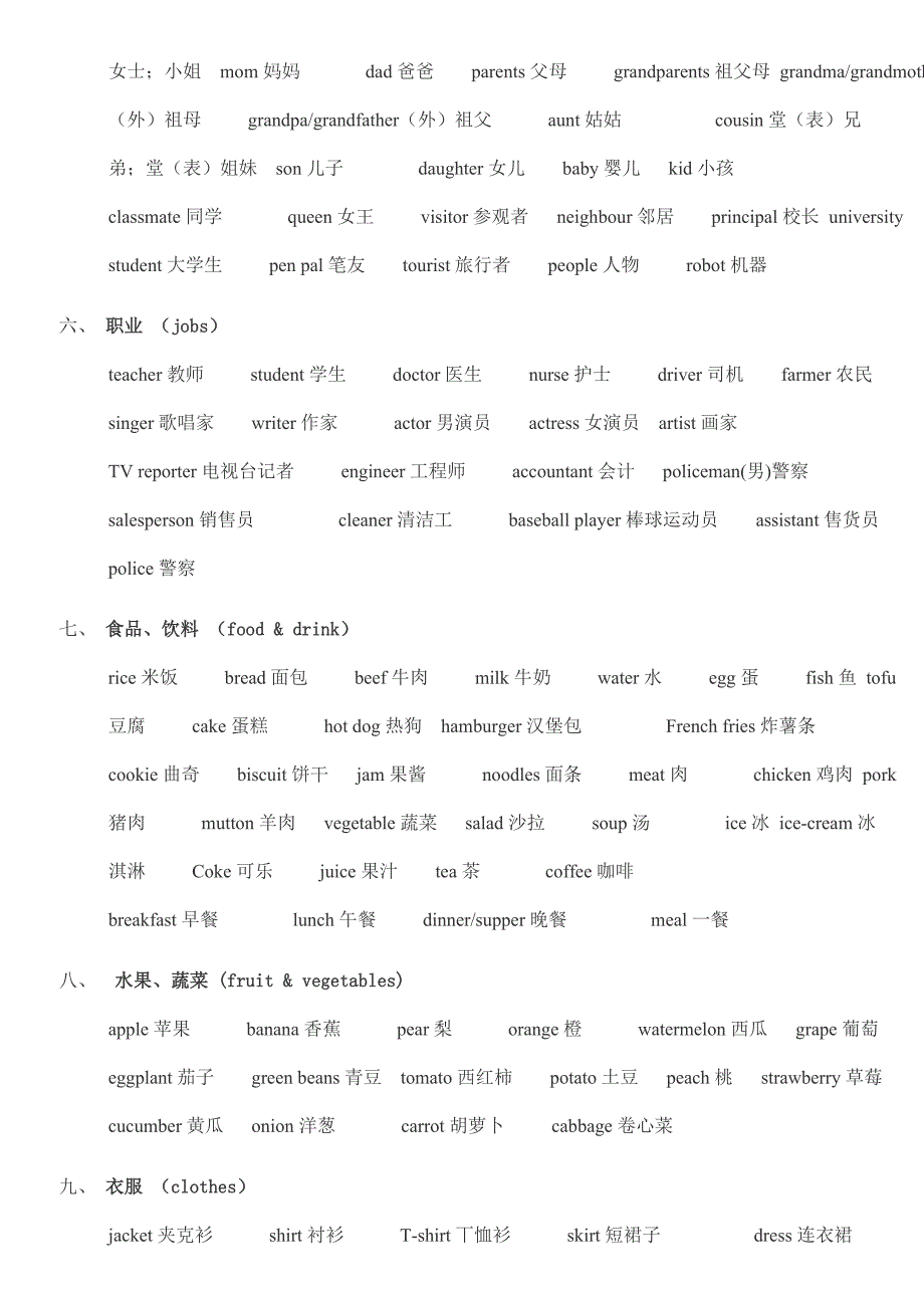 日常生活英语单词分类汇总大全资料_第2页