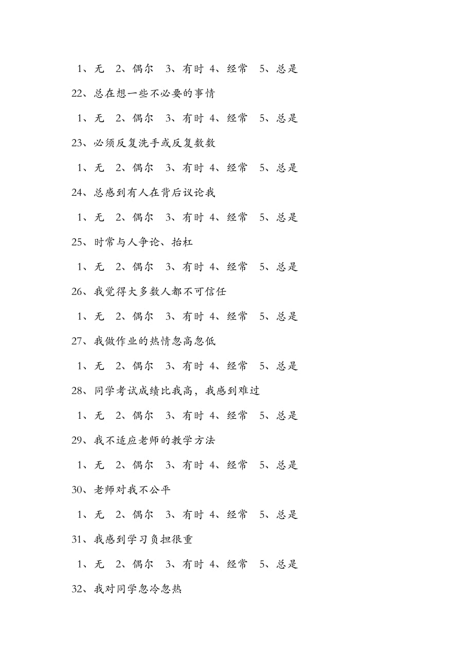 中学生心理健康调查问卷表_第4页