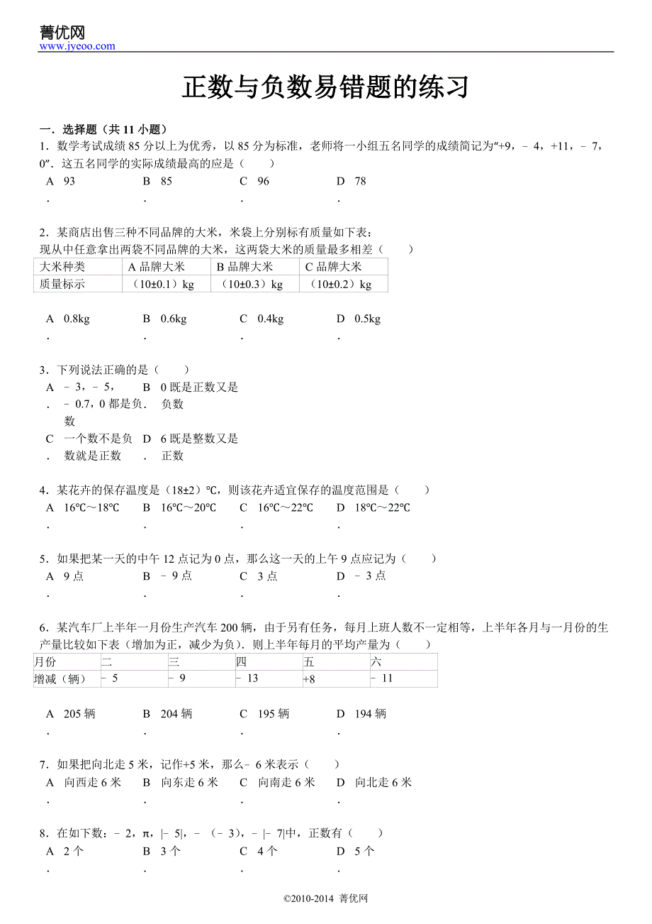 正数与负数易错题的练习资料_第2页