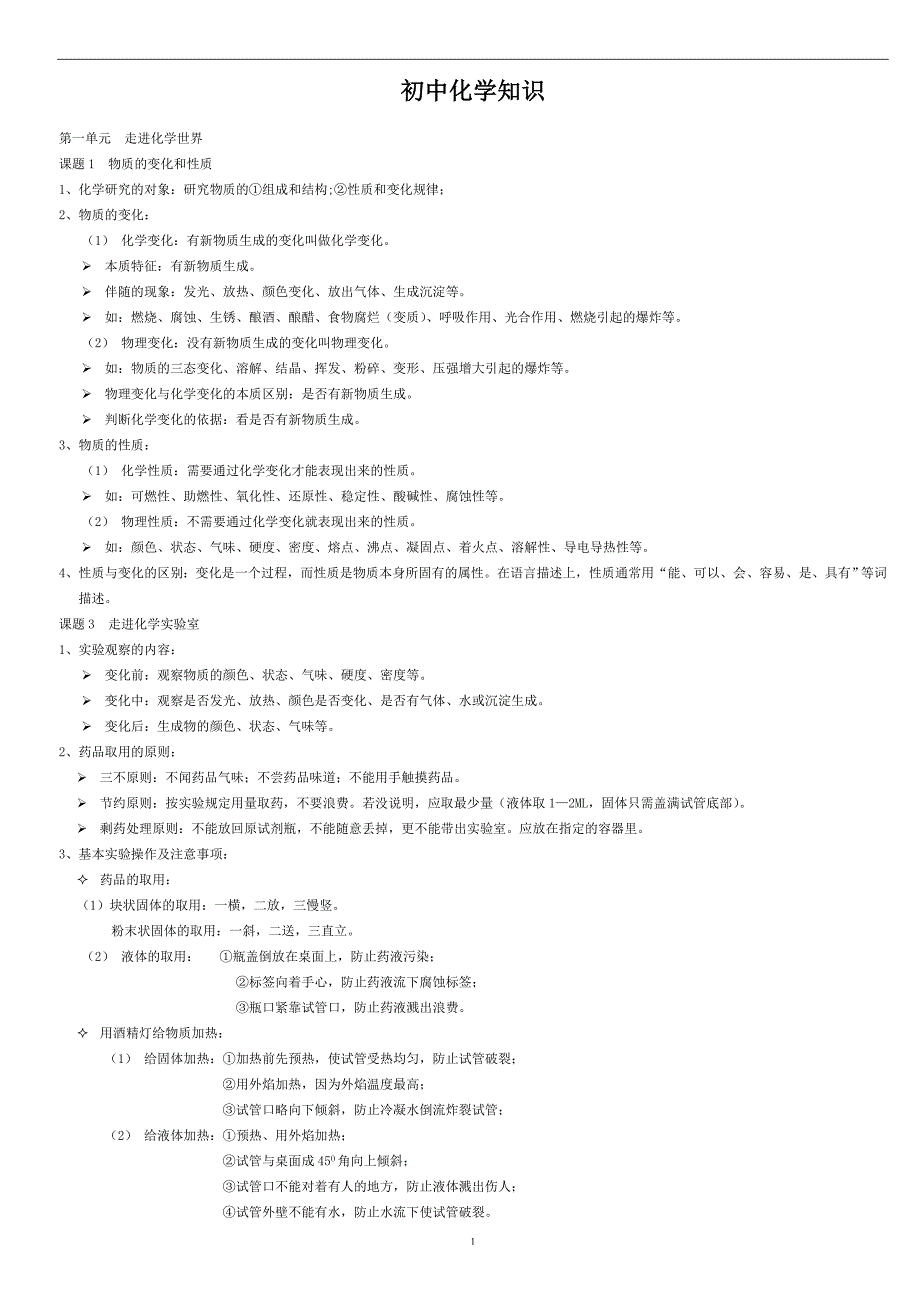 初中八年级化学知识点归纳资料_第1页