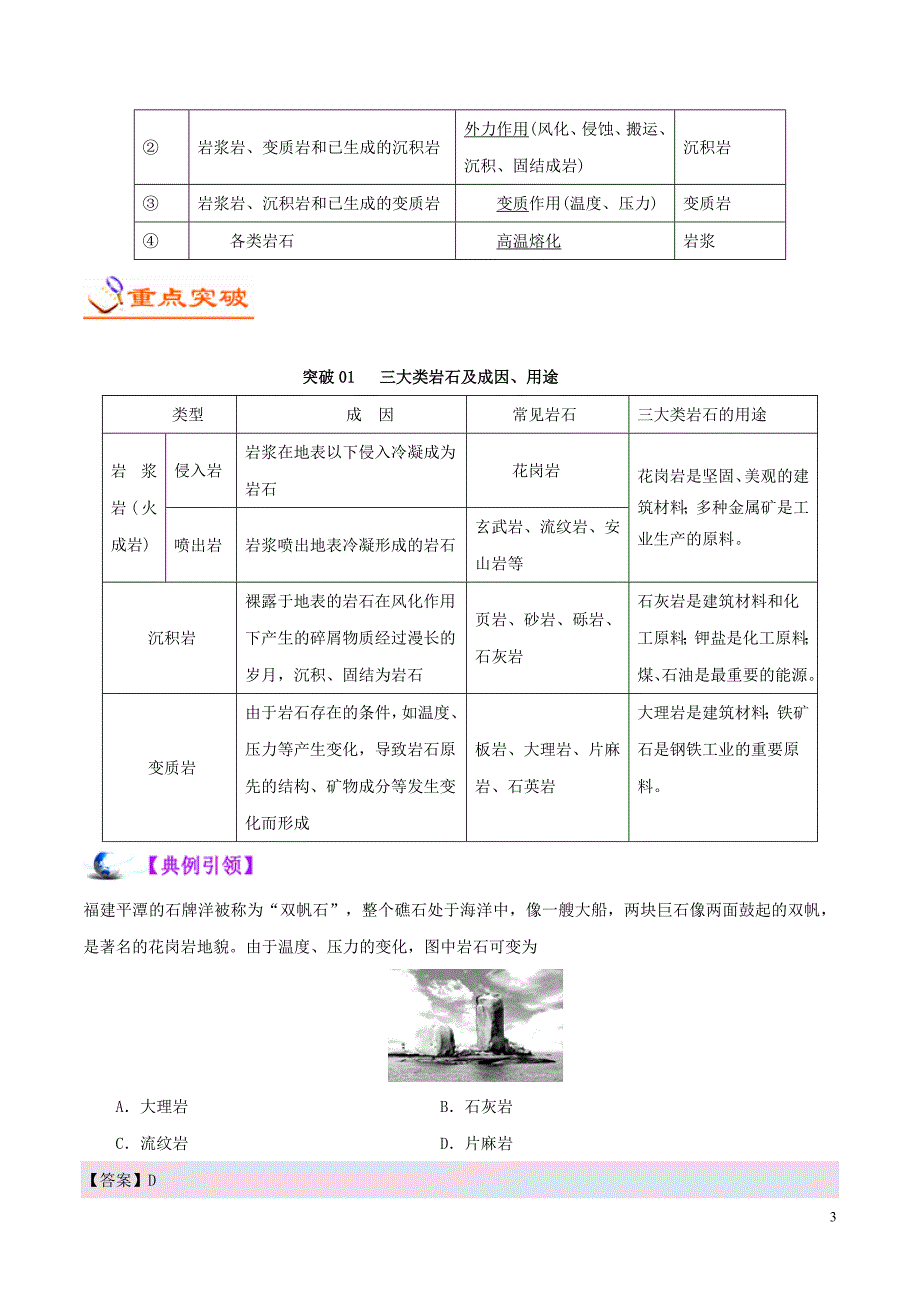 （浙江专用）备战2020年高考地理 考点一遍过 考点05 地壳的物质循环和地球表面形态（含解析）_第3页