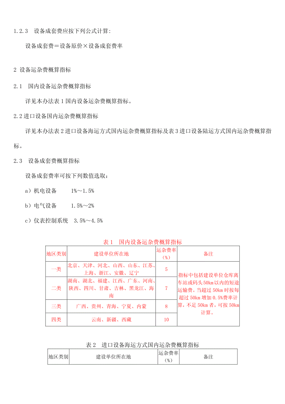 设备概算指标(运杂费、安装费、基础费)_第2页