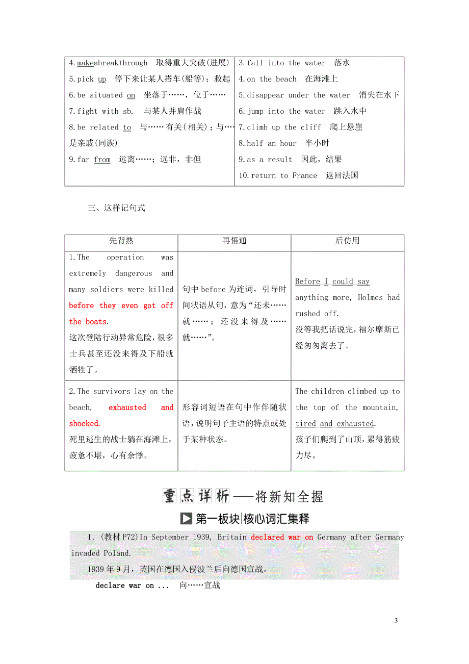 2019年高中英语 module 6 war and peace section ⅱ introduction &amp; reading &mdash; language points教案（含解析）外研版选修6_第3页