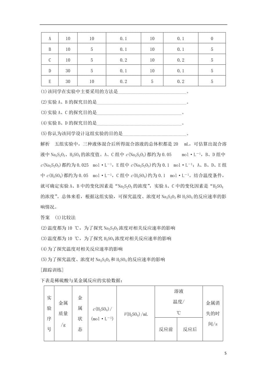 （浙江专用）2017-2018学年高中化学 专题四 化学反应条件的控制 课题1 硫代硫酸钠与酸反应速率的影响因素教学案 苏教版选修6_第5页