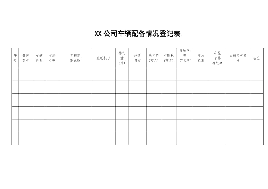 xx公司车辆配备情况登记表_第1页