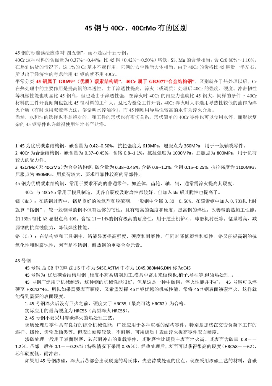 45钢与40cr、40crmo有的区别_第1页