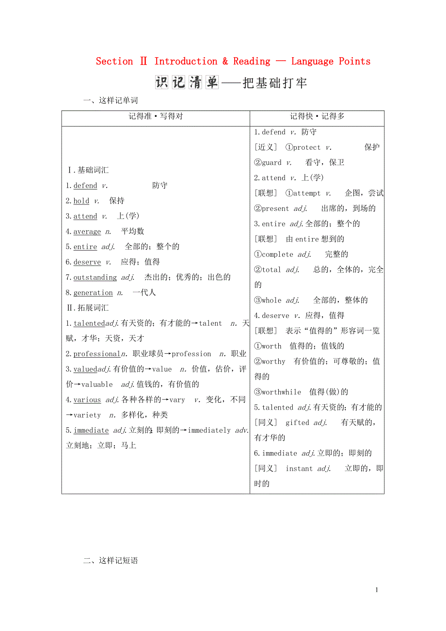 2019年高中英语 module 1 basketball section ⅱ introduction &amp; reading &mdash; language points教案（含解析）外研版选修7_第1页