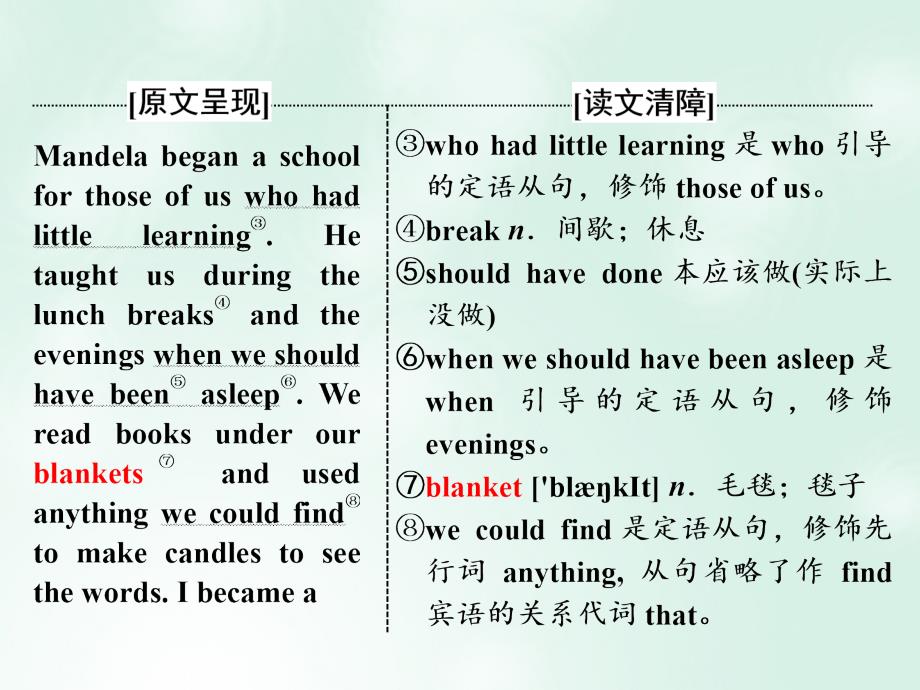 2019年高中英语 unit 5 nelson mandela a modern hero section ⅳ learning about language &amp; using language课件 新人教版必修1_第2页