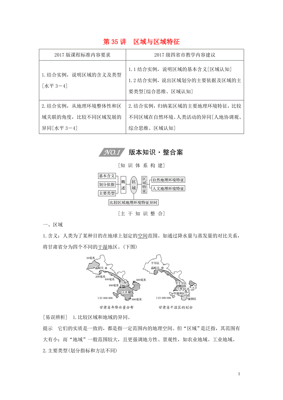 （四川专用）2020版高考地理一轮复习 第十五单元 区域发展与区域联系 第35讲 区域与区域特征教案（含解析）新人教版_第1页