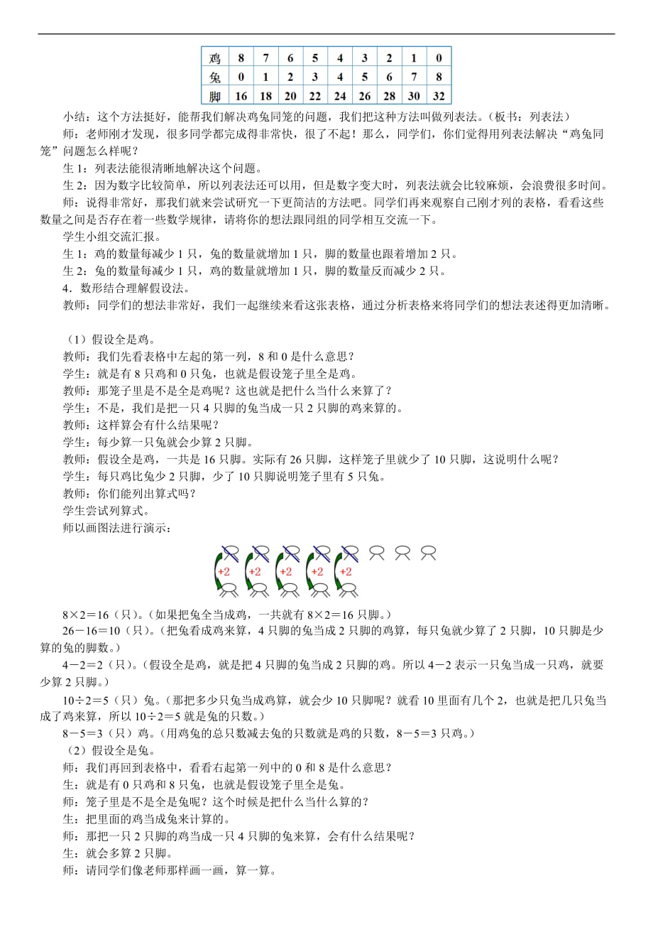 人教版四年级数学下册第九单元《鸡兔同笼》教学设计_第3页