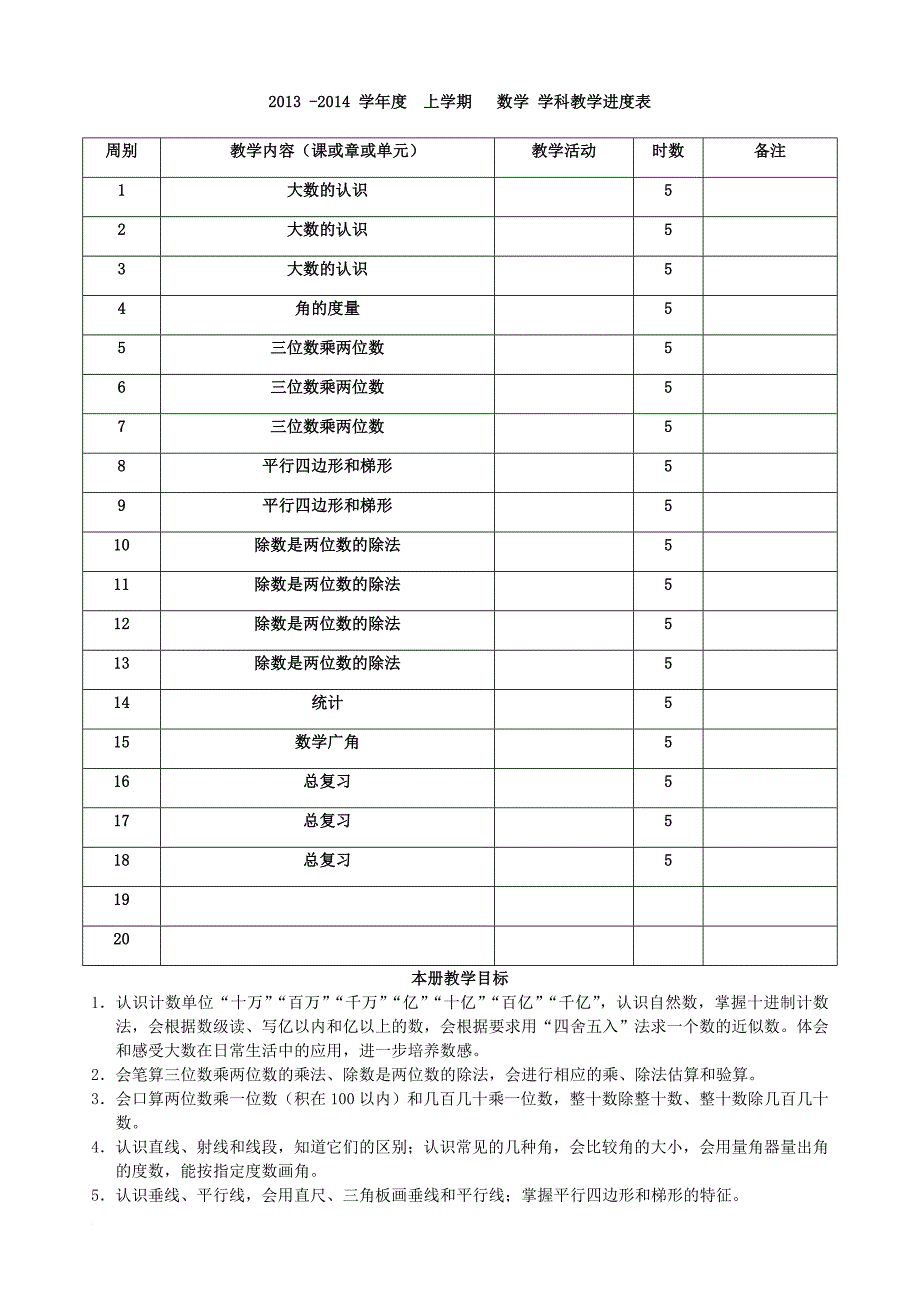 人教版四年级上册数学全册教案表格式.doc_第1页