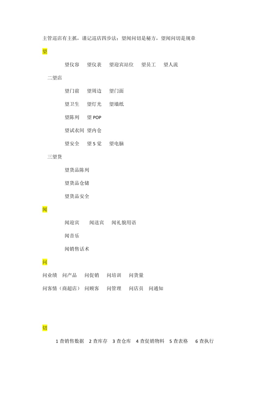 主管巡店流程顺口溜_第1页