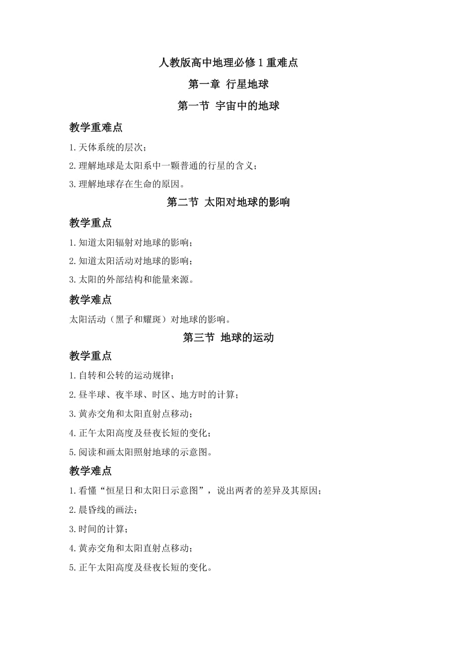 人教版高中地理必修1重难点_第1页