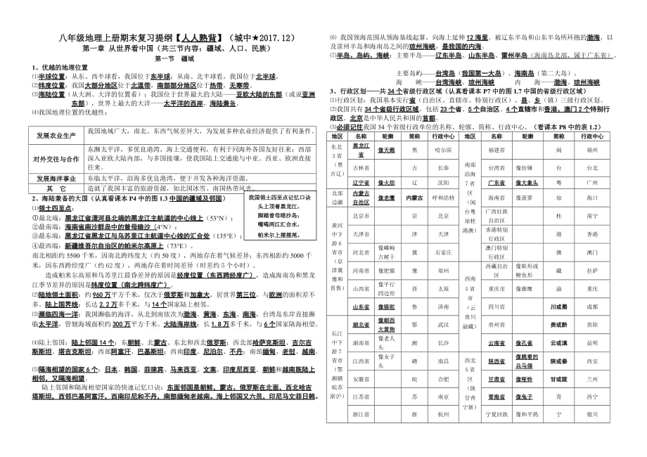 人教版八年级上册地理复习提纲(用)_第1页