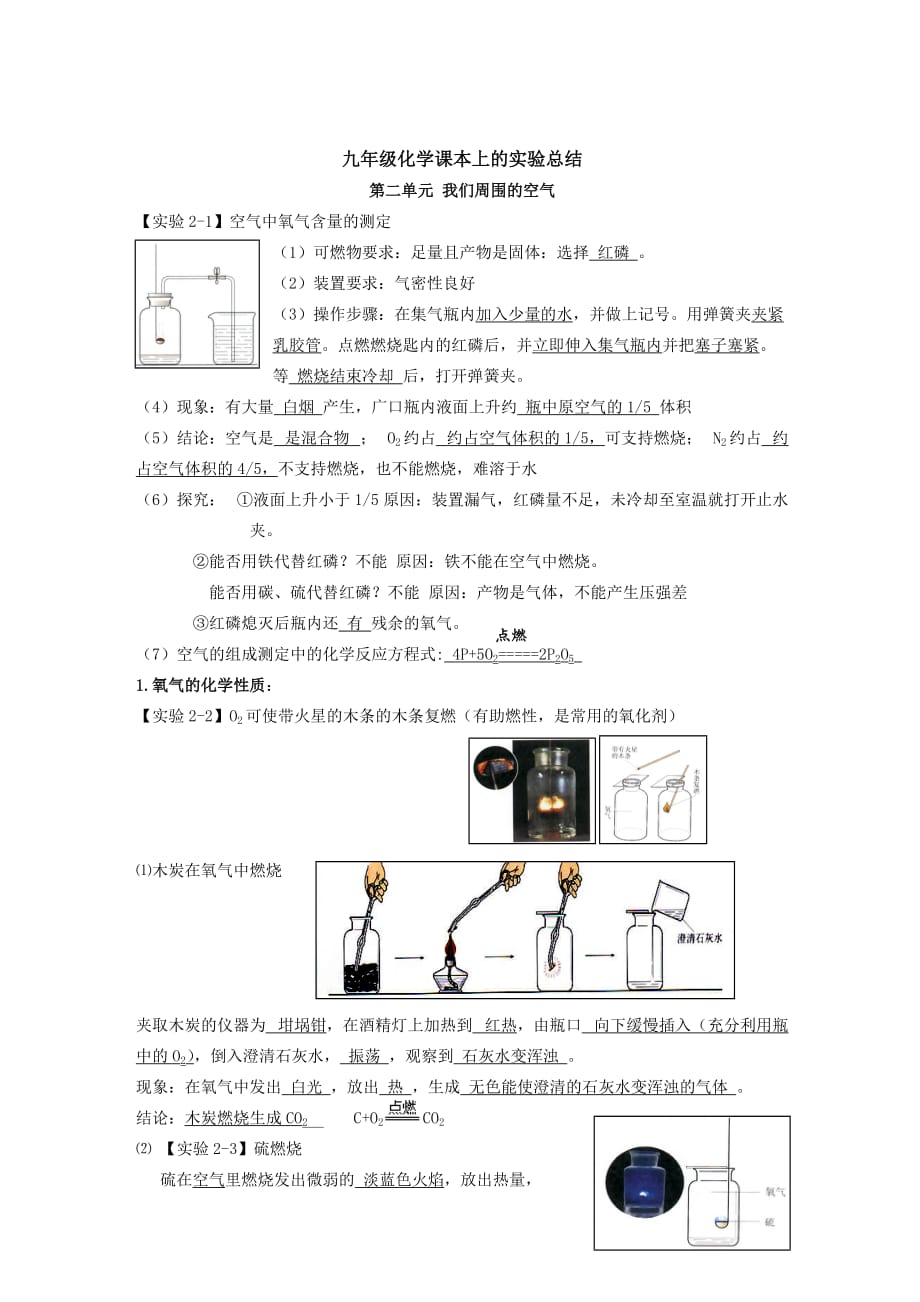 九年级化学课本上的实验总结.doc_第1页