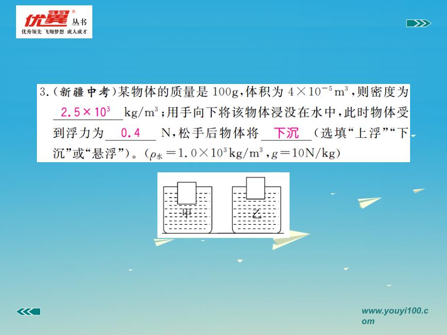 2017年春八年级物理下册 10 液体的力现象检测卷课件 （新版）教科版_第3页