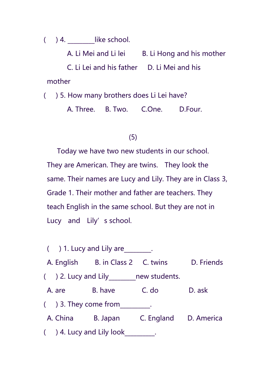 人教版七年级上英语阅读练习_第4页