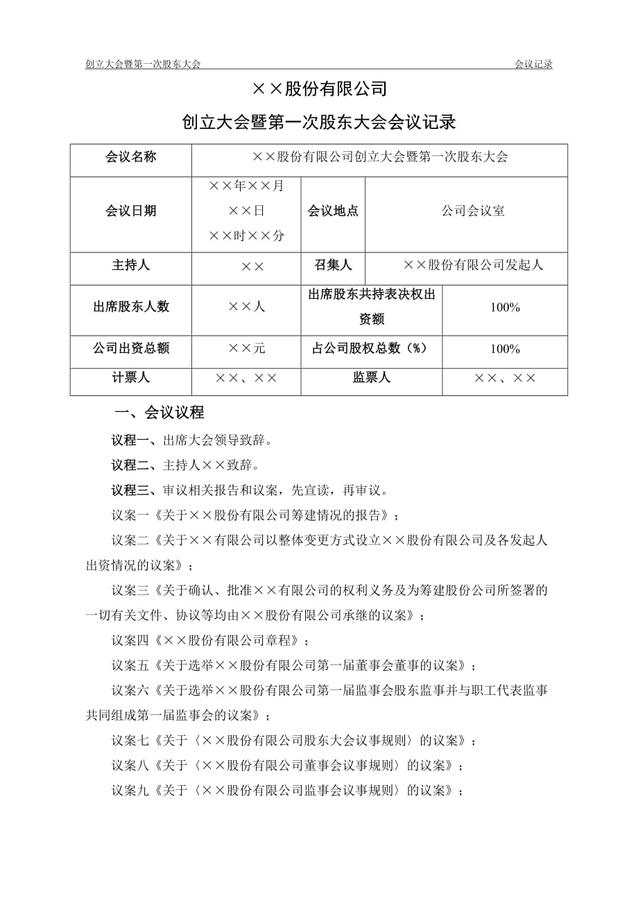 股东大会会议记录股改第一次股东大会)资料_第1页