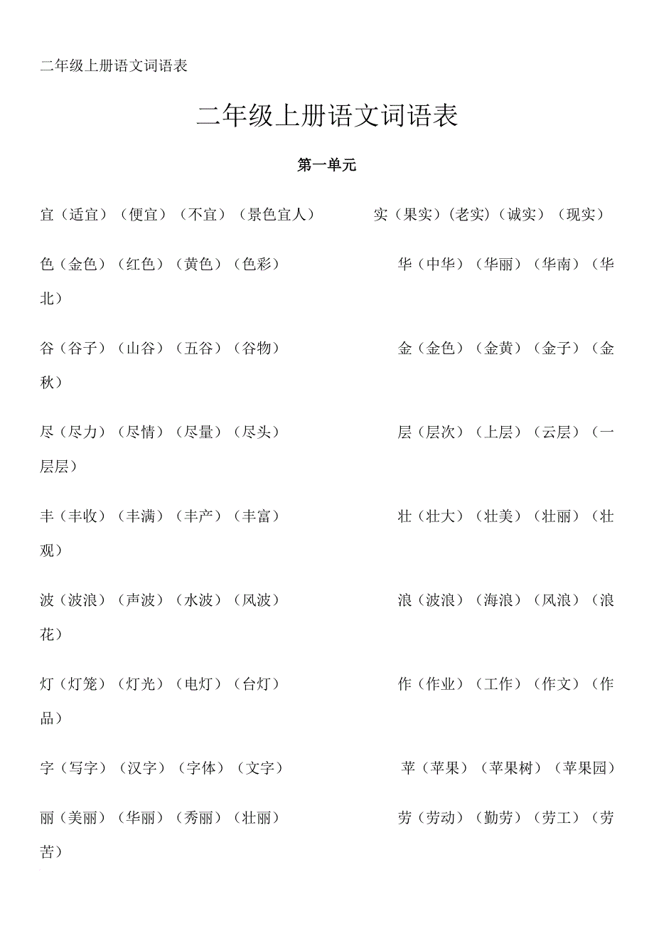 二年级上册语文生字组词大全.doc_第1页