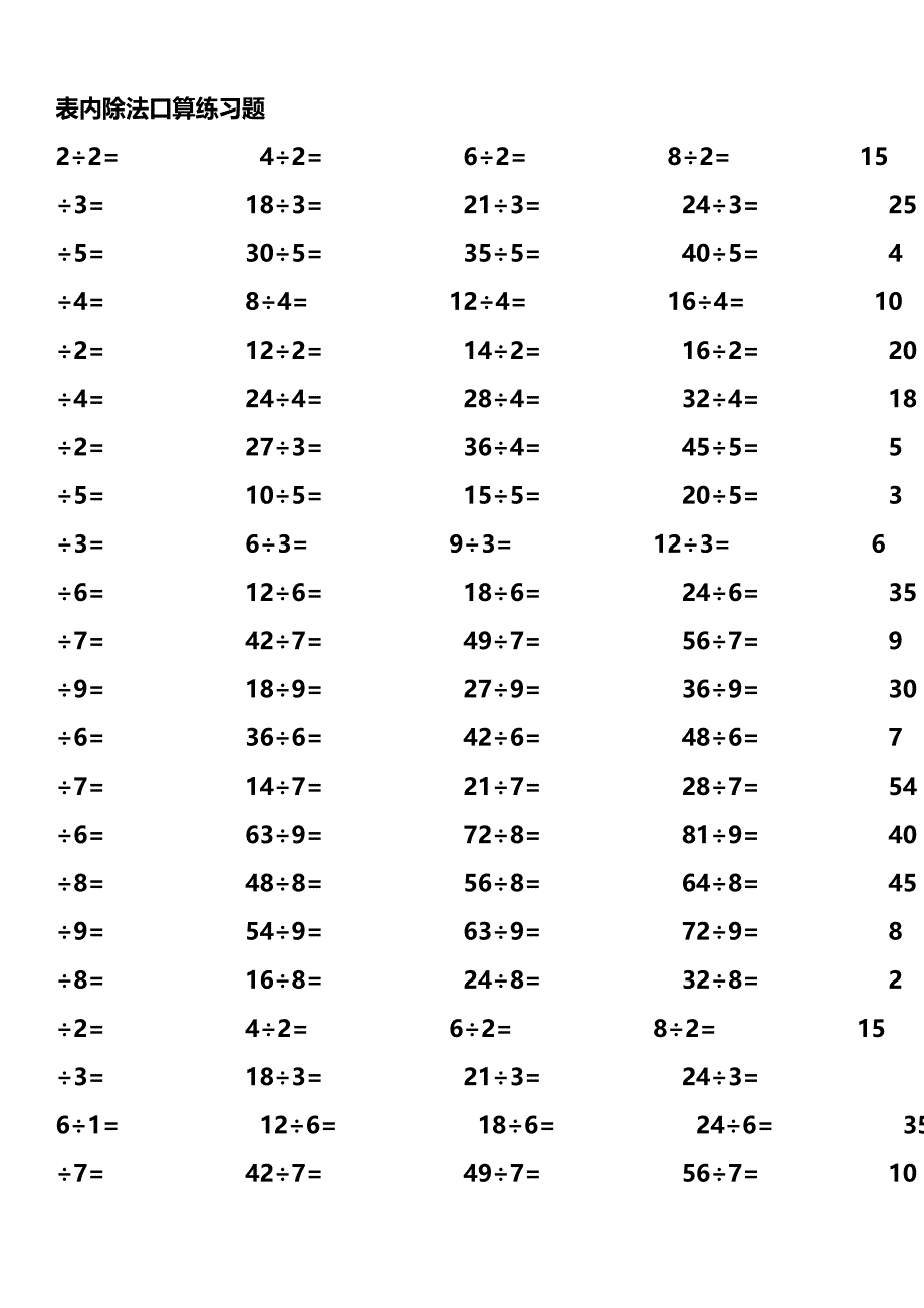 小学除法练习大全由浅入深3000题)资料_第1页