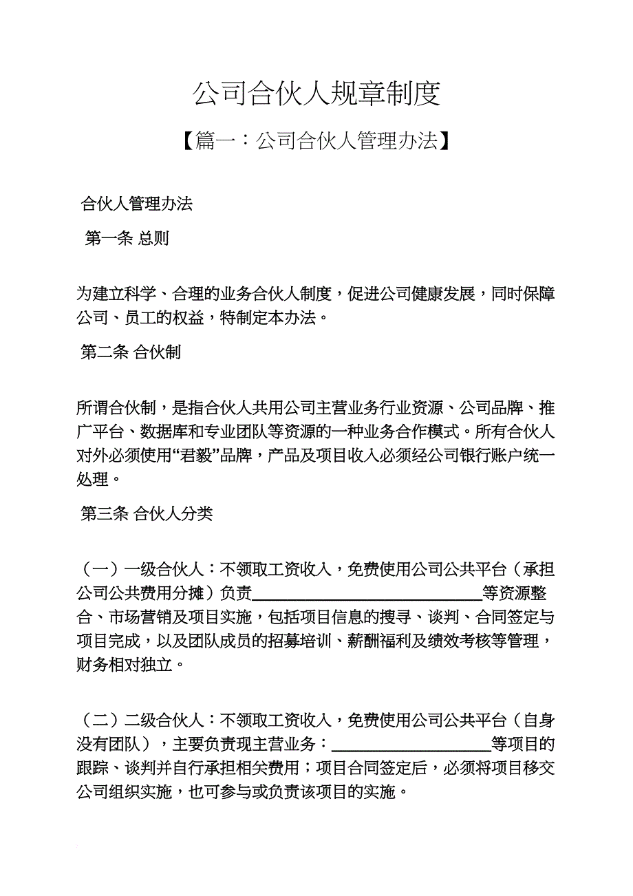 公司合伙人规章制度_第1页