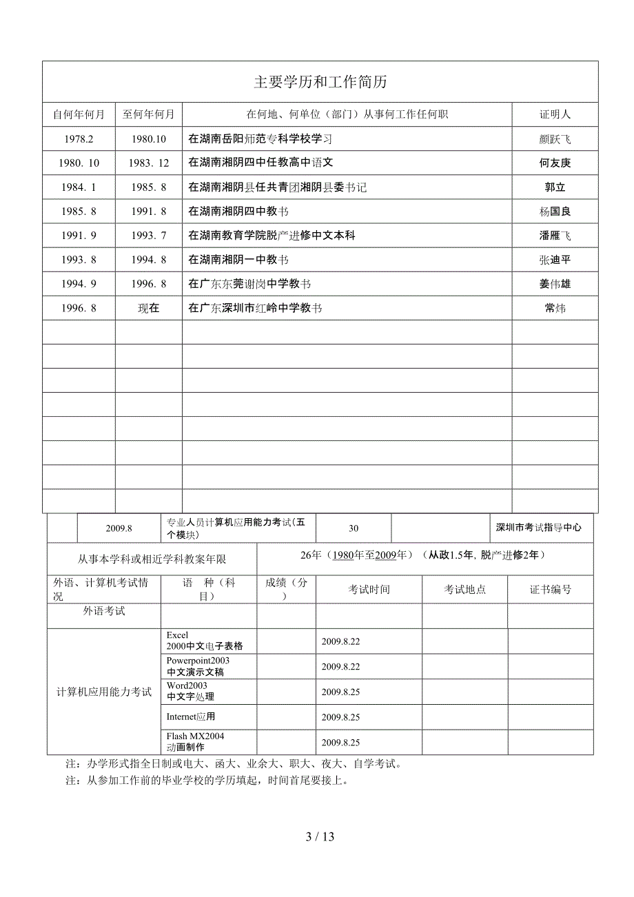 八级广东省教师专业技术资格申报表_第3页