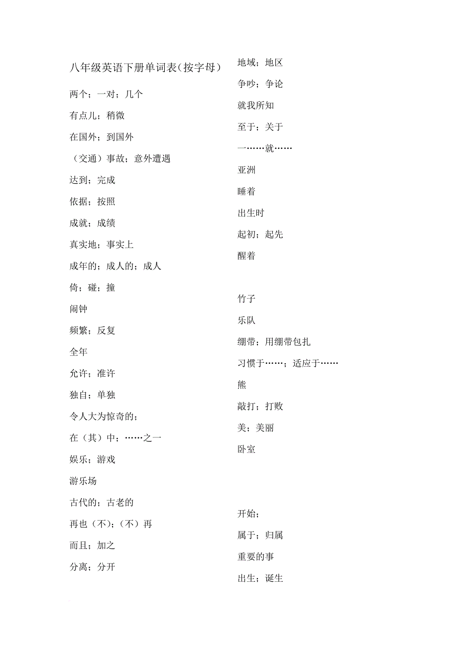 八年级英语下册单词表(按字母)_第1页