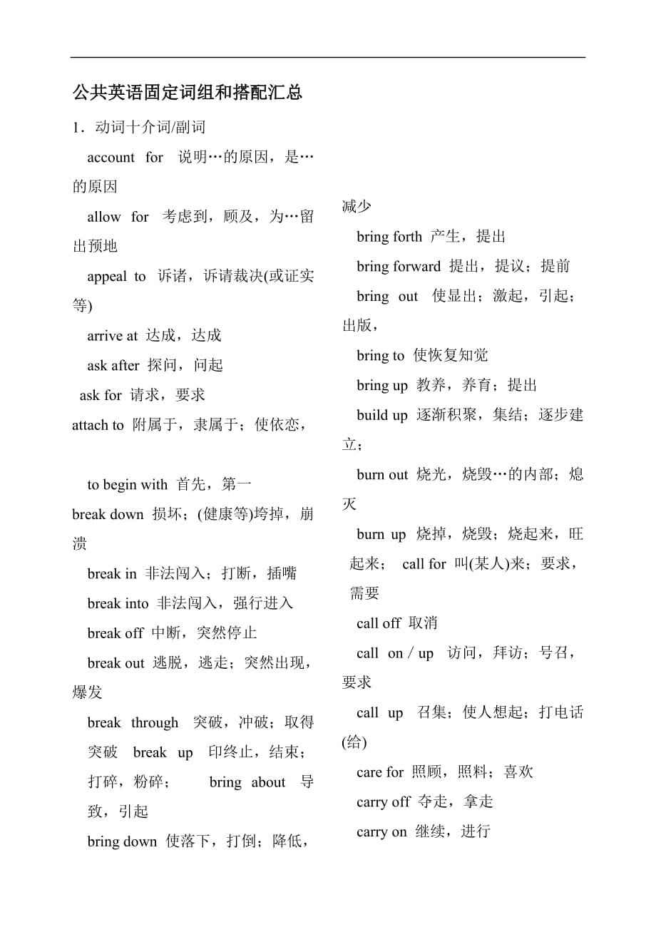 公共英语固定词组和搭配汇总.doc_第1页